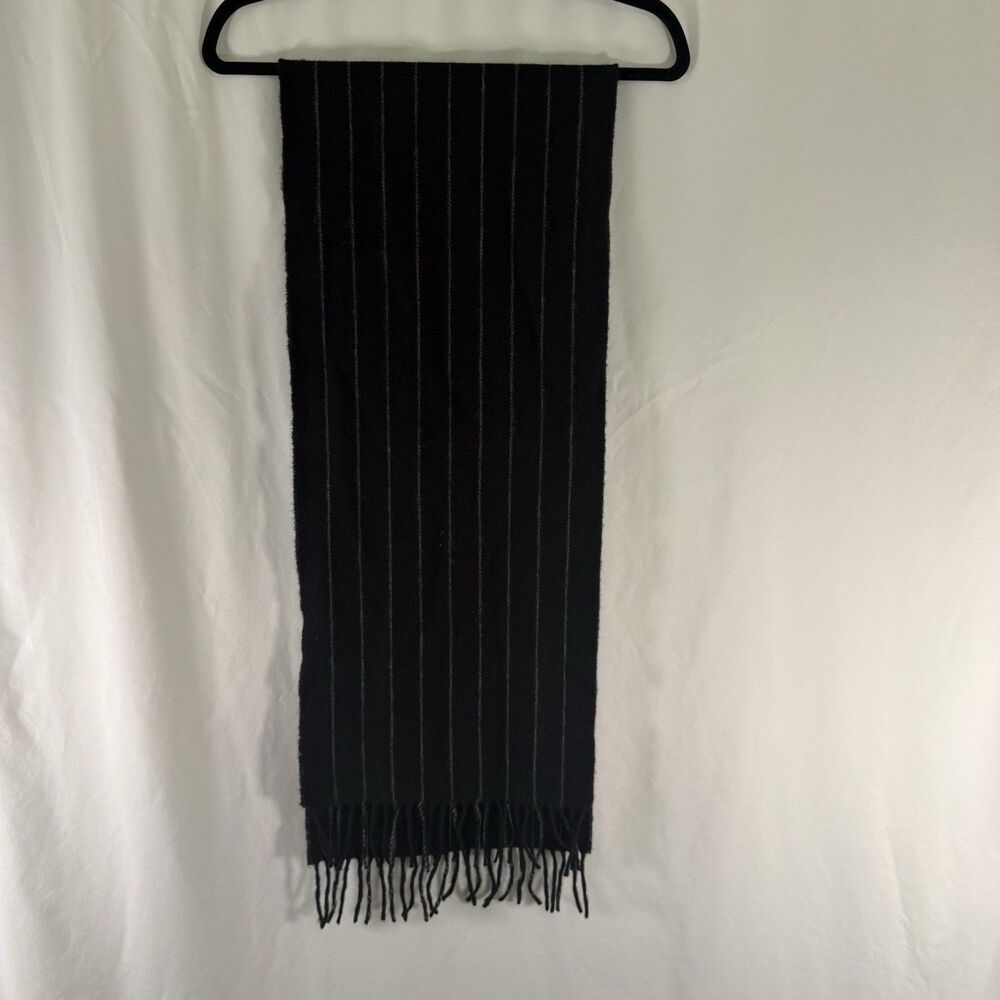 Brooks Brothers 346 Lambswool Scarf Black Striped Tassels 12"x59"